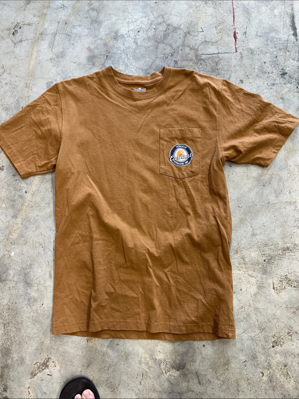 Carhartt Tan/Brown Short Sleeve Pocket Tee with Logo Patch